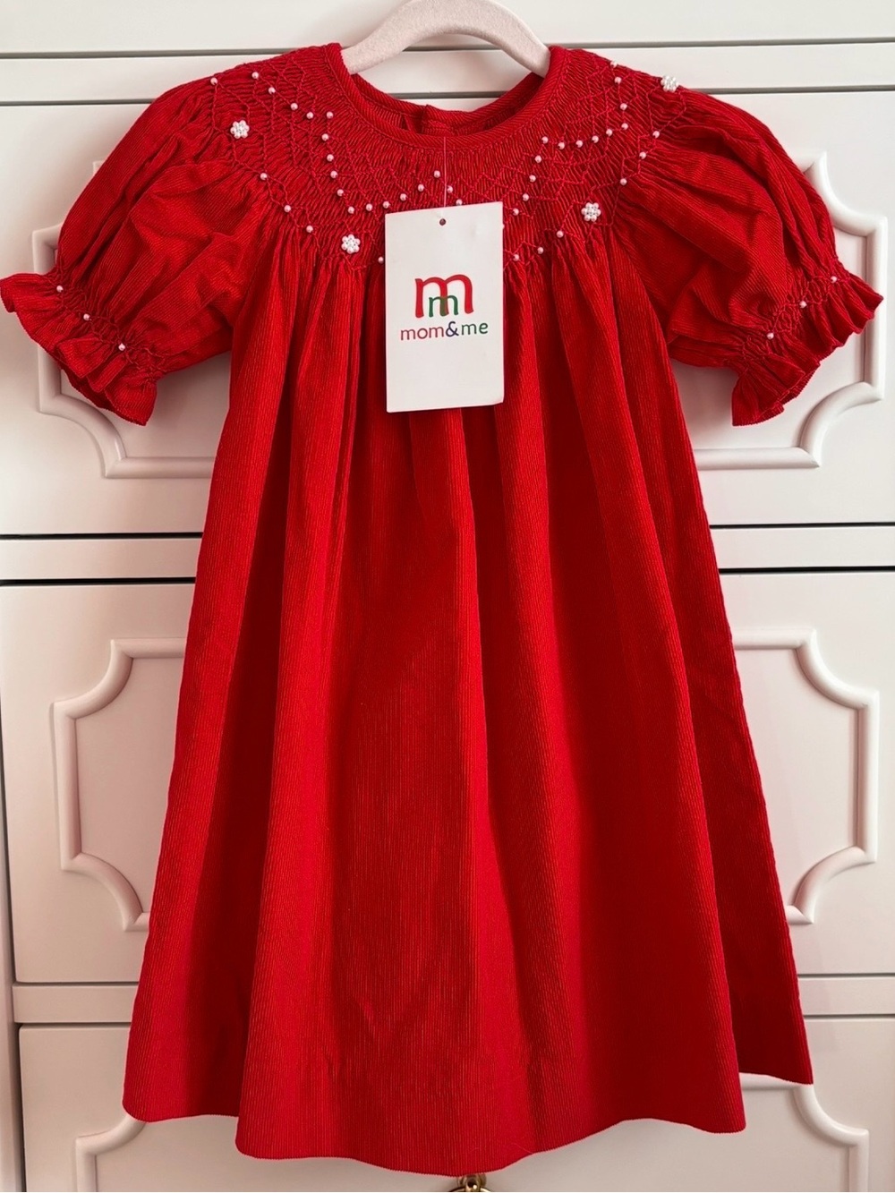 NWT Mom & Me Smocked Red Dress w/ Pearl Embellishments Size 6 Months